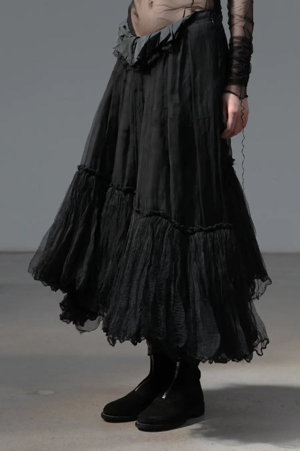 marc le bihan 25300 black stitching gauze skirt